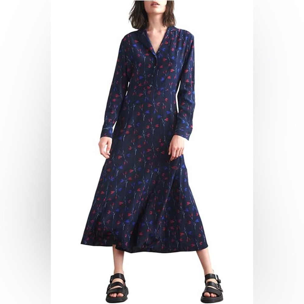 navy print silk shirt dress NWT Thakoon